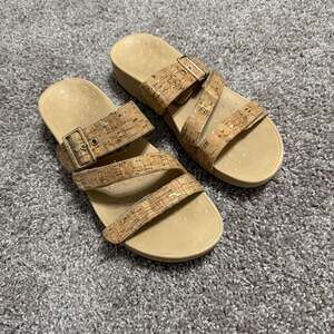 Vionic Pacific Rio Amber Gold Cork Adjustable Strap Slide Summer Comfort Sandal